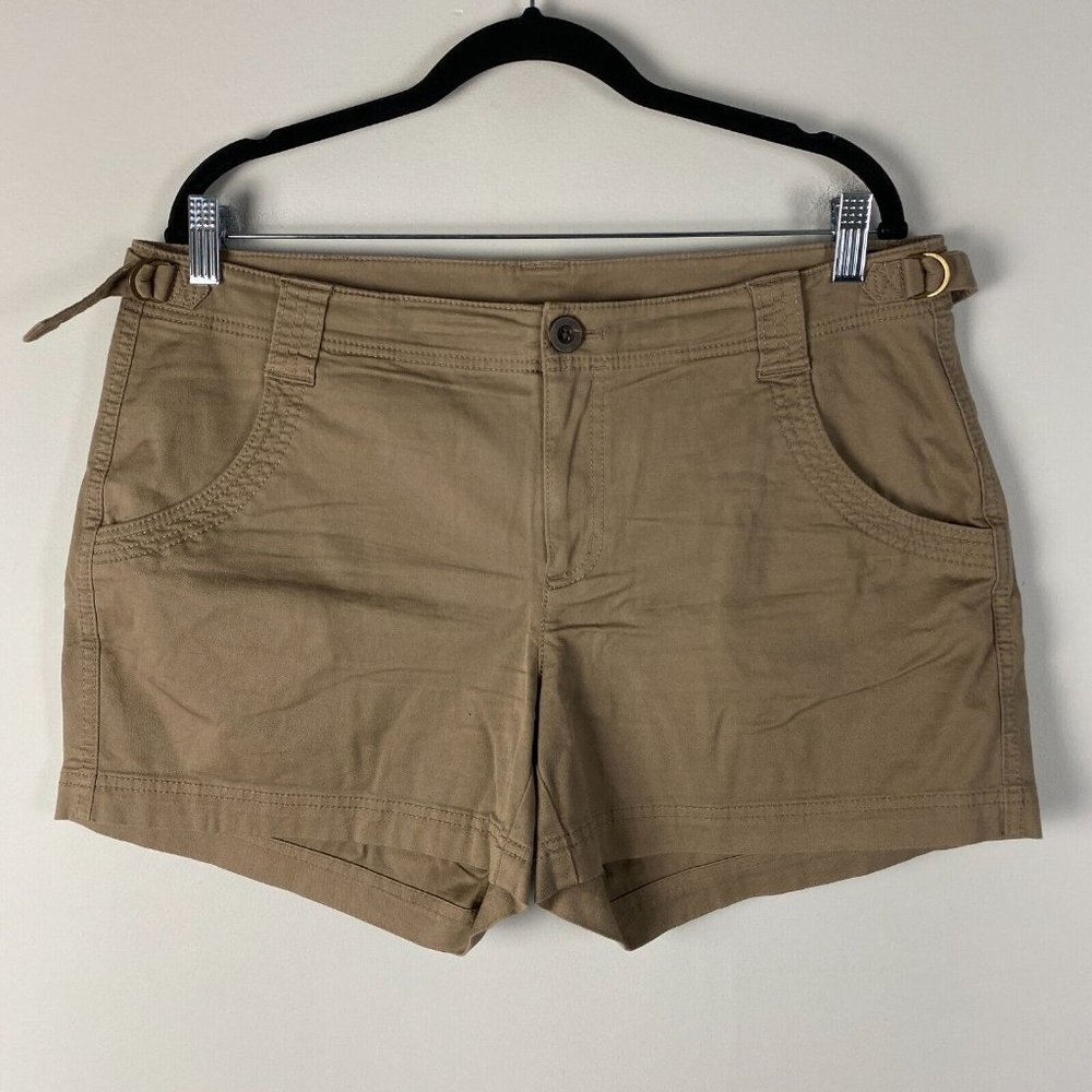 Athleta Organic Cotton Shortie Shorts Womens 14 Brown Adjustable Waist Pockets